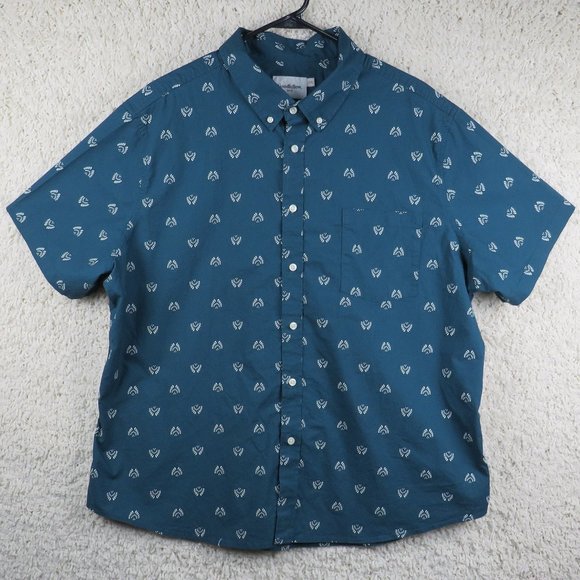 Goodfellow* Men's Short Sleeve Button Down Curved Hem BOHO Slim Shirt~ Size‎ XXL - Picture 5 of 12